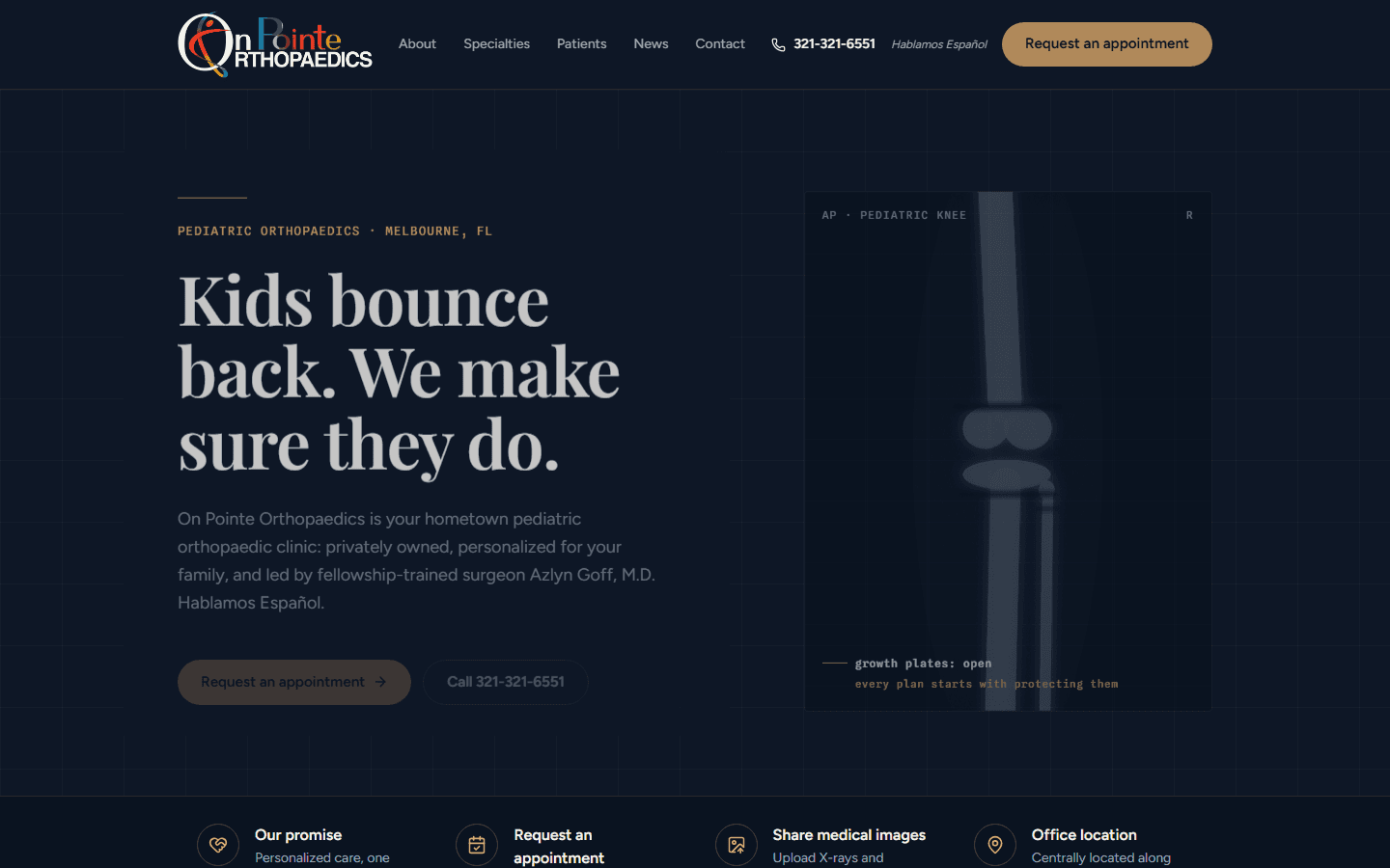On Pointe Orthopaedics homepage preview