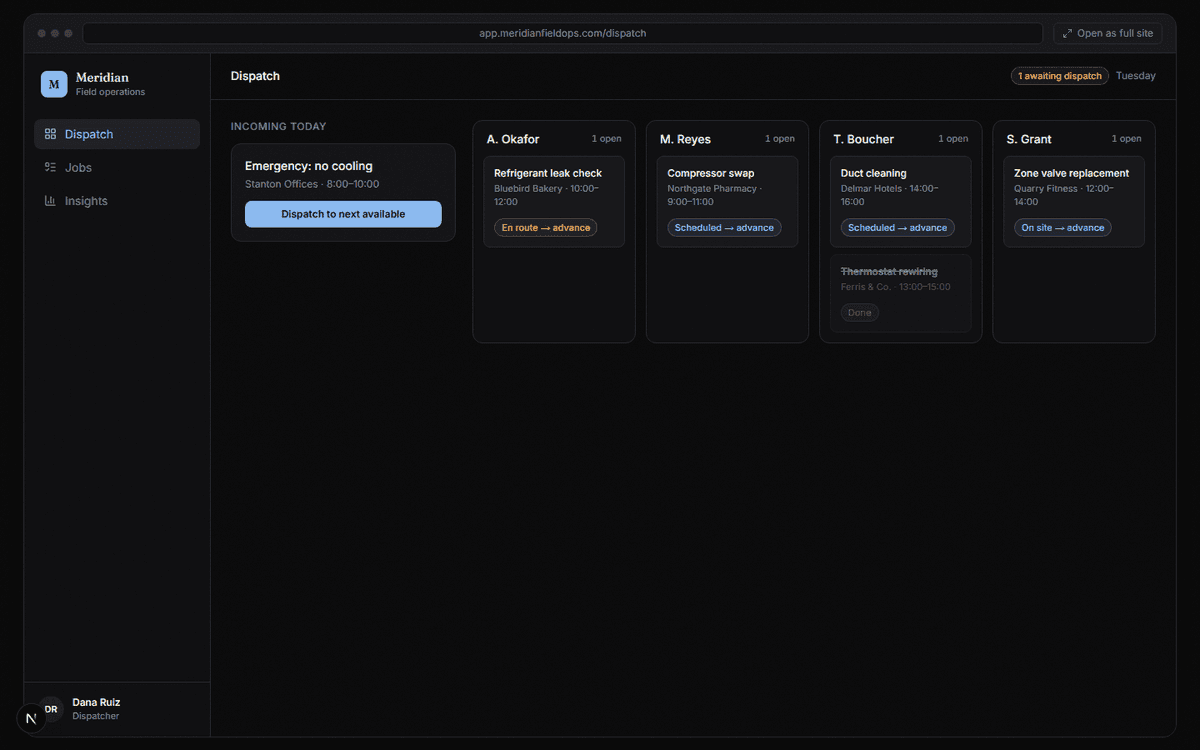 Meridian Field Ops interface preview