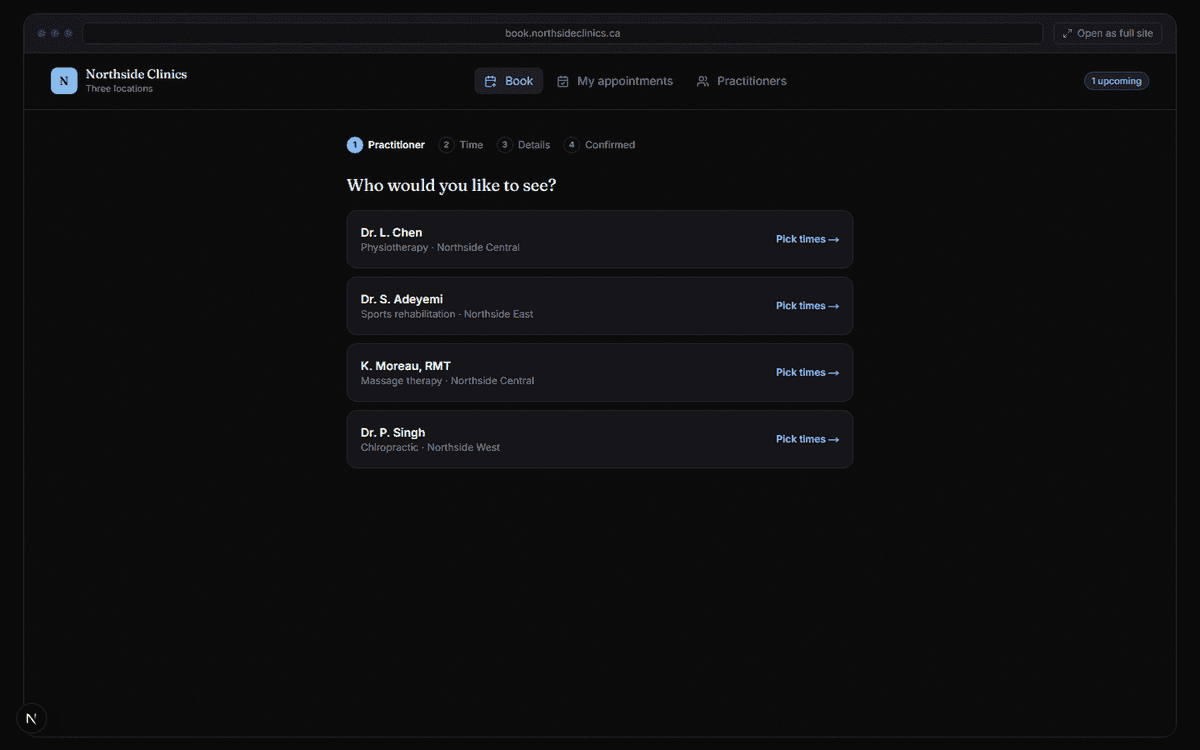 Northside Clinics Booking interface preview
